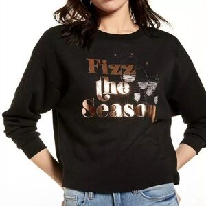 BP Womens Black Cropped Fizz The Season Graphic Holiday Novelty Sweatshirt L